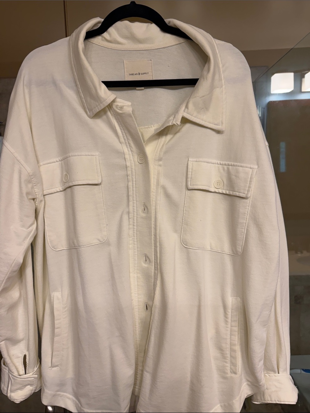 Thread & Supply Cream Utility Shacket with Chest Pockets